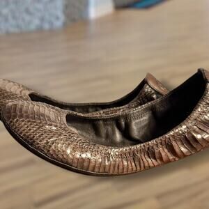 TORY BURCH Brown Snake Embossed Leather Women's Ballet Flats EUC